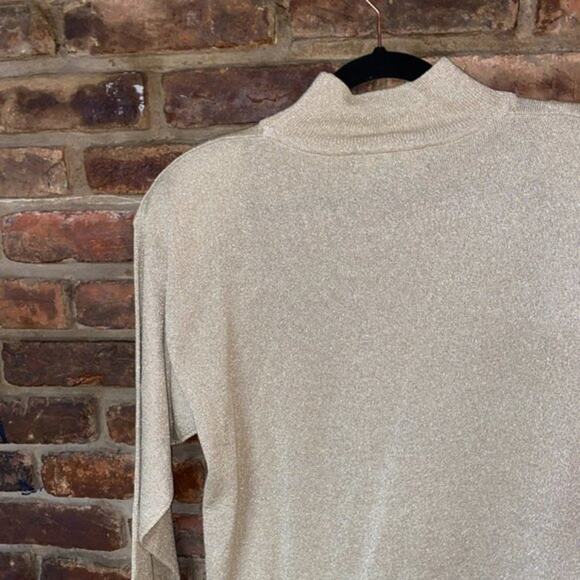 Linda Originals Gold Metallic Knit Mock Neck Blouse Women's Size Medium - Picture 8 of 8